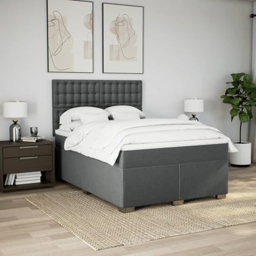 Boxspringbett mit Matratze Dunkelgrau 140x200 cm Stoff Einzelbett Bettgestell Doppelbett Bettrahmen für Schlafzimmer Herberge Gästezimmer Wohnbereich von HEFZGDB