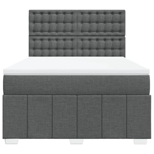 Boxspringbett mit Matratze Dunkelgrau 140x200 cm Stoff Jugendbett Bettgestell Bed Frame Bettrahmen für Schlafzimmer Herberge Wohnbereich Gästezimmer von HEFZGDB