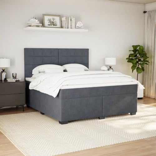 Boxspringbett mit Matratze Dunkelgrau 180x200 cm Samt Daybed Gästebett Familienbett Doppelbett für Gästezimmer Schlafzimmer Herberge Wohnbereich von HEFZGDB