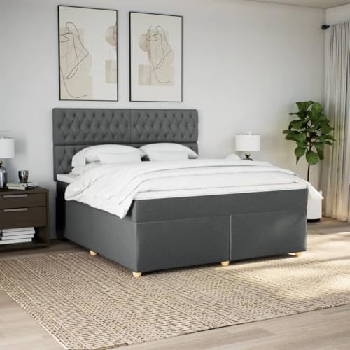 Boxspringbett mit Matratze Dunkelgrau 180x200 cm Stoff Bette Gästebett Bed Frame Einzelbetten für Schlafzimmer Herberge Gästezimmer Wohnbereich von HEFZGDB