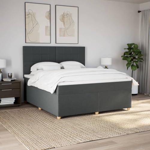 Boxspringbett mit Matratze Dunkelgrau 180x200 cm Stoff Bette Gästebett Bed Frame Einzelbetten für Schlafzimmer Herberge Gästezimmer Wohnbereich von HEFZGDB