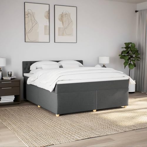 Boxspringbett mit Matratze Dunkelgrau 180x200 cm Stoff Ehebett Gästebett Bed Frame Single Bed für Wohnbereich Herberge Gästezimmer Schlafzimmer von HEFZGDB