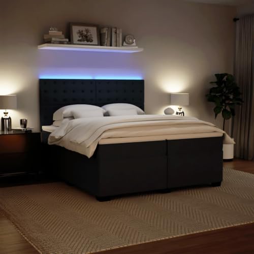 Boxspringbett mit Matratze Dunkelgrau 200x200 cm Samt Daybed Gästebett Familienbett Doppelbett für Gästezimmer Schlafzimmer Herberge Wohnbereich von HEFZGDB