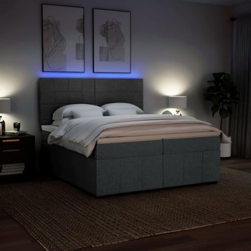 Boxspringbett mit Matratze Dunkelgrau 200x200 cm Stoff Ehebett Gästebett Einzelbetten Bettrahmen für Gästezimmer Wohnbereich Herberge Schlafzimmer von HEFZGDB