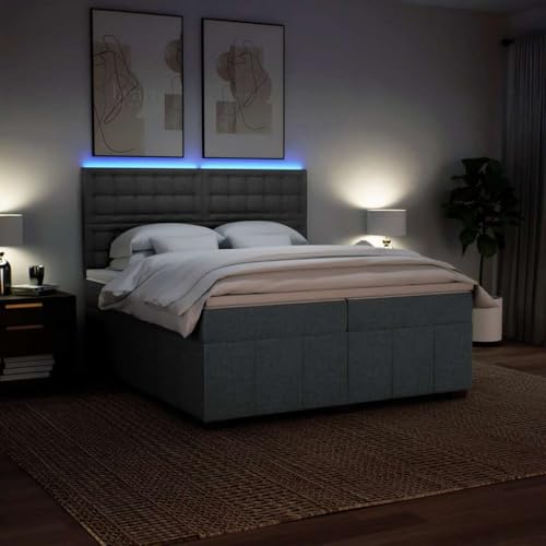 Boxspringbett mit Matratze Dunkelgrau 200x200 cm Stoff Ehebett Gästebett Einzelbetten Bettrahmen für Gästezimmer Wohnbereich Herberge Schlafzimmer von HEFZGDB