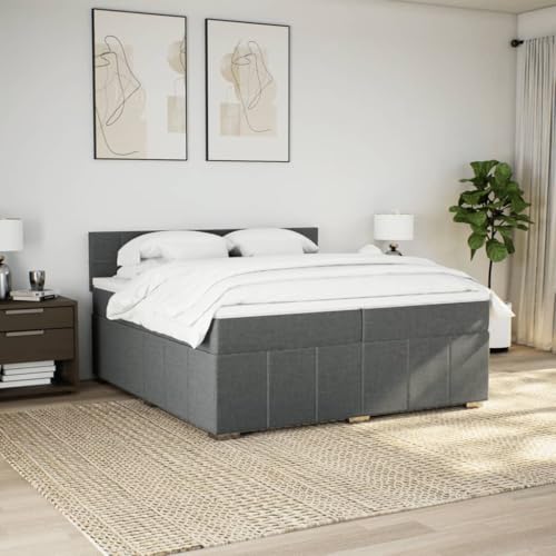 Boxspringbett mit Matratze Dunkelgrau 200x200 cm Stoff Ehebett Gästebett Einzelbetten Bettrahmen für Herberge Schlafzimmer Gästezimmer Wohnbereich von HEFZGDB