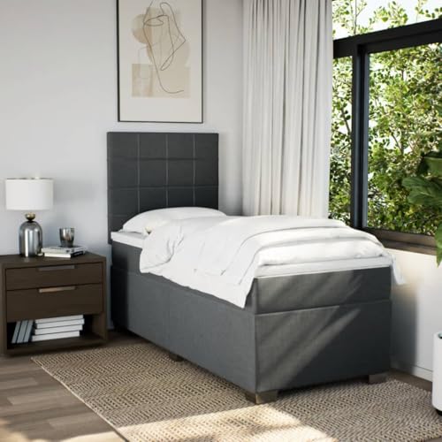 Boxspringbett mit Matratze Dunkelgrau 90x200 cm Stoff Einzelbett Bettgestell Doppelbett Bettrahmen für Schlafzimmer Herberge Gästezimmer Wohnbereich von HEFZGDB