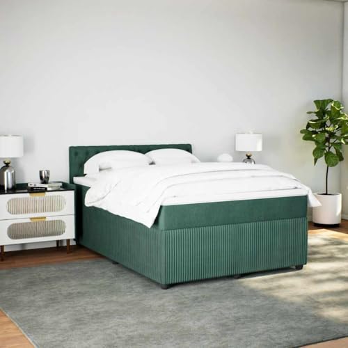 Boxspringbett mit Matratze Dunkelgrün 160x200 cm Samt Single Bed Bed Frame Familienbett Bettrahmen für Gästezimmer Herberge Wohnbereich Schlafzimmer von HEFZGDB