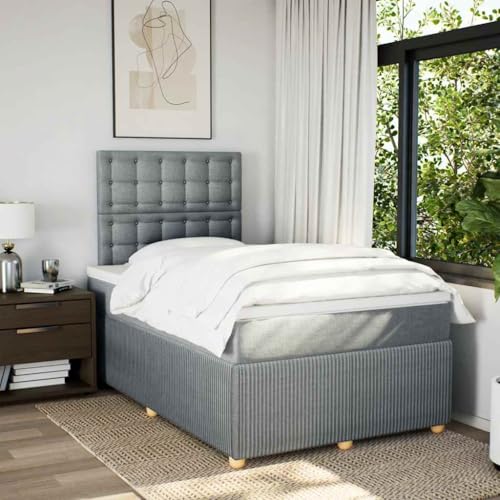 Boxspringbett mit Matratze Hellgrau 120x190 cm Stoff Ehebett Bettgestell Familienbett Bettrahmen für Gästezimmer Schlafzimmer Wohnbereich Herberge von HEFZGDB