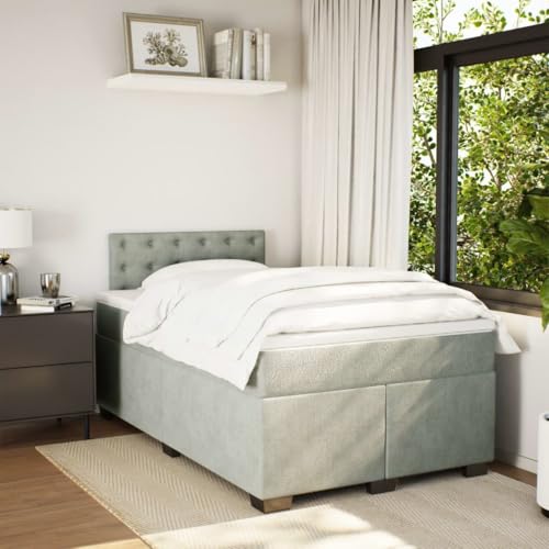 Boxspringbett mit Matratze Hellgrau 120x200 cm Samt Ehebett Bed Frame Familienbett Doppelbett für Gästezimmer Wohnbereich Herberge Schlafzimmer Boxspringbett mit Matratze Hellgrau 120x200 cm Samt Ehebett Bed Frame Familienbett Doppelbett für Gästezimmer Wohnbereich Herberge Schlafzimmer von HEFZGDB