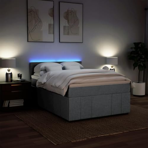 Boxspringbett mit Matratze Hellgrau 140x190 cm Stoff Ehebett Gästebett Einzelbetten Bettrahmen für Herberge Schlafzimmer Gästezimmer Wohnbereich von HEFZGDB