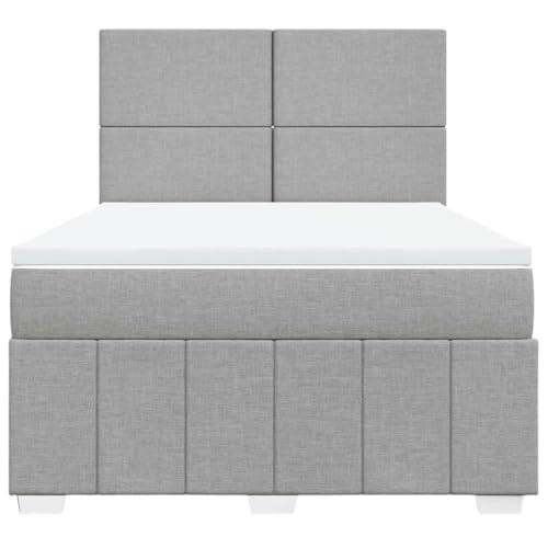Boxspringbett mit Matratze Hellgrau 140x200 cm Stoff Jugendbett Bettgestell Bed Frame Bettrahmen für Schlafzimmer Herberge Wohnbereich Gästezimmer von HEFZGDB