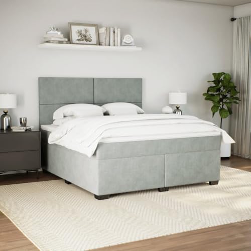 Boxspringbett mit Matratze Hellgrau 180x200 cm Samt Daybed Gästebett Familienbett Doppelbett für Gästezimmer Schlafzimmer Herberge Wohnbereich von HEFZGDB