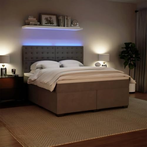 Boxspringbett mit Matratze Hellgrau 180x200 cm Samt Daybed Gästebett Familienbett Doppelbett für Gästezimmer Schlafzimmer Herberge Wohnbereich von HEFZGDB
