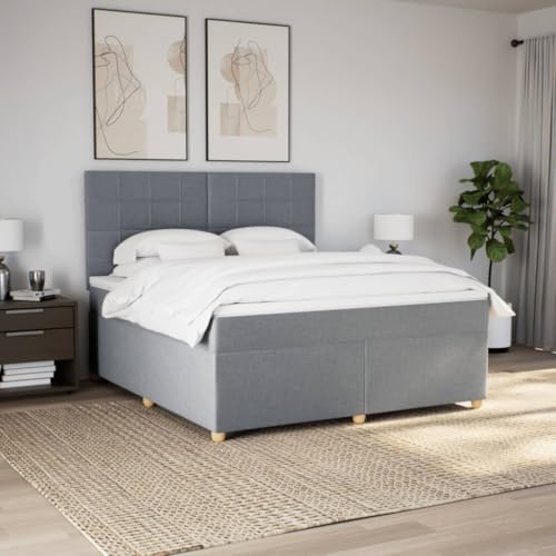 Boxspringbett mit Matratze Hellgrau 180x200 cm Stoff Bette Gästebett Bed Frame Einzelbetten für Schlafzimmer Herberge Gästezimmer Wohnbereich von HEFZGDB