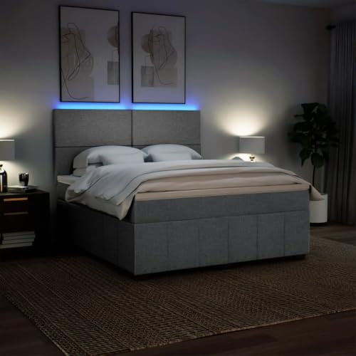 Boxspringbett mit Matratze Hellgrau 180x200 cm Stoff Ehebett Gästebett Einzelbetten Bettrahmen für Gästezimmer Wohnbereich Herberge Schlafzimmer von HEFZGDB