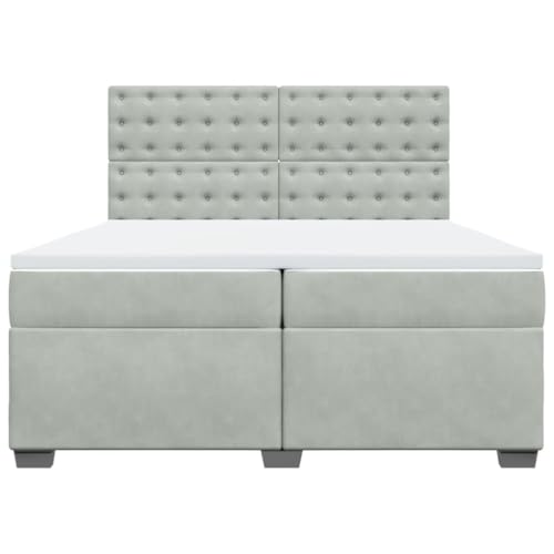 Boxspringbett mit Matratze Hellgrau 200x200 cm Samt Jugendbett Gästebett Einzelbetten Doppelbett für Schlafzimmer Gästezimmer Herberge Wohnbereich von HEFZGDB