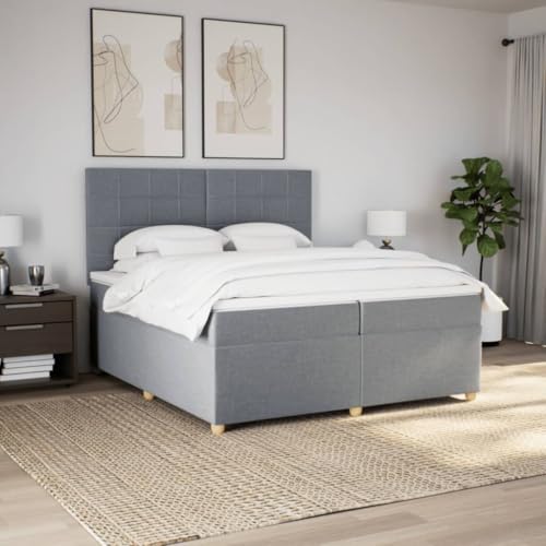 Boxspringbett mit Matratze Hellgrau 200x200 cm Stoff Bette Gästebett Bed Frame Einzelbetten für Schlafzimmer Herberge Gästezimmer Wohnbereich von HEFZGDB