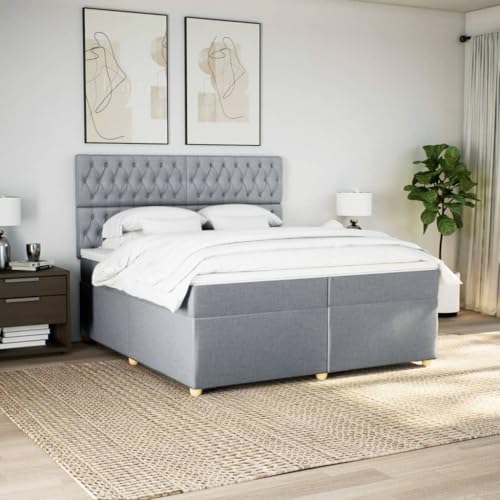 Boxspringbett mit Matratze Hellgrau 200x200 cm Stoff Bette Gästebett Bed Frame Einzelbetten für Schlafzimmer Herberge Gästezimmer Wohnbereich Boxspringbett mit Matratze Hellgrau 200x200 cm Stoff Bette Gästebett Bed Frame Einzelbetten für Schlafzimmer Herberge Gästezimmer Wohnbereich von HEFZGDB