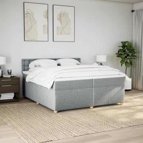 Boxspringbett mit Matratze Hellgrau 200x200 cm Stoff Ehebett Gästebett Bed Frame Single Bed für Wohnbereich Herberge Gästezimmer Schlafzimmer von HEFZGDB