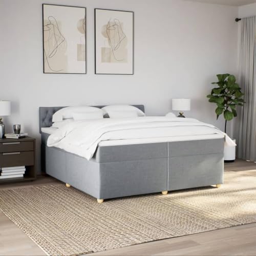 Boxspringbett mit Matratze Hellgrau 200x200 cm Stoff Ehebett Gästebett Bed Frame Single Bed für Wohnbereich Herberge Gästezimmer Schlafzimmer von HEFZGDB