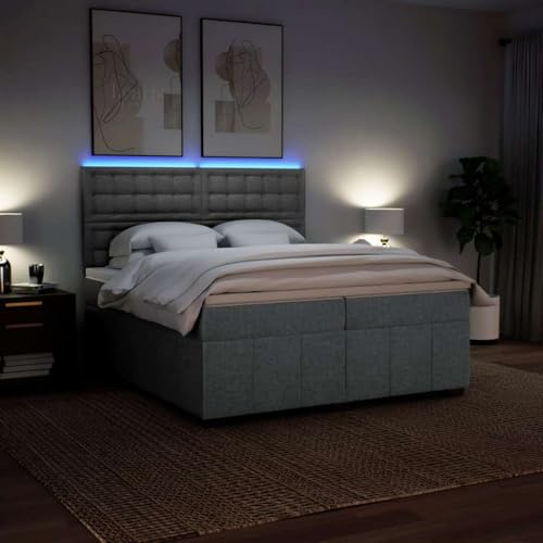 Boxspringbett mit Matratze Hellgrau 200x200 cm Stoff Ehebett Gästebett Einzelbetten Bettrahmen für Gästezimmer Wohnbereich Herberge Schlafzimmer von HEFZGDB