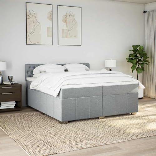 Boxspringbett mit Matratze Hellgrau 200x200 cm Stoff Ehebett Gästebett Einzelbetten Bettrahmen für Herberge Schlafzimmer Gästezimmer Wohnbereich von HEFZGDB