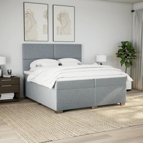 Boxspringbett mit Matratze Hellgrau 200x200 cm Stoff Einzelbett Bettgestell Doppelbett Bettrahmen für Schlafzimmer Herberge Gästezimmer Wohnbereich von HEFZGDB