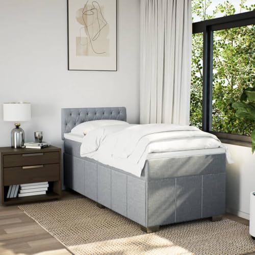 Boxspringbett mit Matratze Hellgrau 90x200 cm Stoff Ehebett Gästebett Einzelbetten Bettrahmen für Herberge Schlafzimmer Gästezimmer Wohnbereich Boxspringbett mit Matratze Hellgrau 90x200 cm Stoff Ehebett Gästebett Einzelbetten Bettrahmen für Herberge Schlafzimmer Gästezimmer Wohnbereich von HEFZGDB