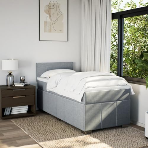Boxspringbett mit Matratze Hellgrau 90x200 cm Stoff Ehebett Gästebett Einzelbetten Bettrahmen für Herberge Schlafzimmer Gästezimmer Wohnbereich von HEFZGDB