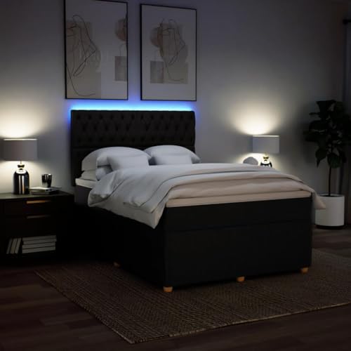 Boxspringbett mit Matratze Schwarz 160x200 cm Stoff Ehebett Bettgestell Familienbett Bettrahmen für Gästezimmer Schlafzimmer Wohnbereich Herberge von HEFZGDB