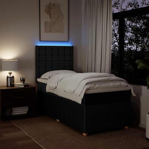 Boxspringbett mit Matratze Schwarz 80x200 cm Stoff Ehebett Bettgestell Familienbett Bettrahmen für Gästezimmer Schlafzimmer Wohnbereich Herberge von HEFZGDB