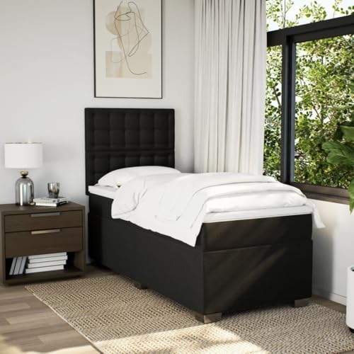 Boxspringbett mit Matratze Schwarz 80x200 cm Stoff Einzelbett Bettgestell Doppelbett Bettrahmen für Schlafzimmer Herberge Gästezimmer Wohnbereich von HEFZGDB