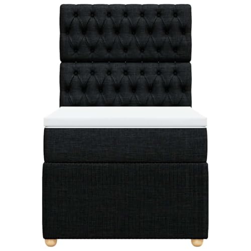 Boxspringbett mit Matratze Schwarz 80x200 cm Stoff Single Bed Bettgestell Einzelbetten Bettrahmen für Herberge Wohnbereich Gästezimmer Schlafzimmer von HEFZGDB