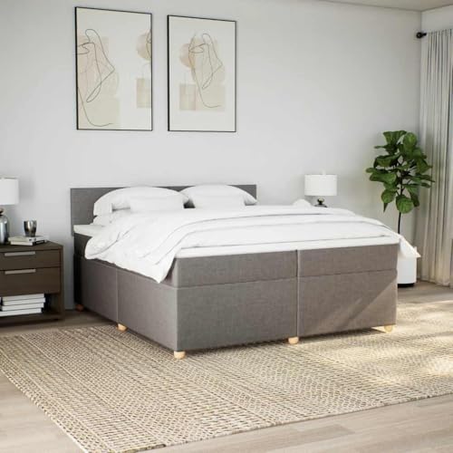 Boxspringbett mit Matratze Taupe 200x200 cm Stoff Ehebett Gästebett Bed Frame Single Bed für Wohnbereich Herberge Gästezimmer Schlafzimmer von HEFZGDB