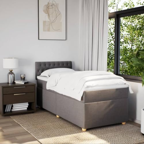Boxspringbett mit Matratze Taupe 90x190 cm Stoff Ehebett Gästebett Bed Frame Single Bed für Wohnbereich Herberge Gästezimmer Schlafzimmer von HEFZGDB