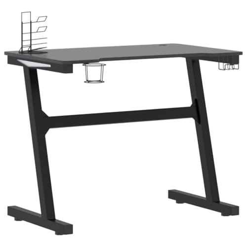 Gaming-Schreibtisch mit LED und Z-Gestell Schwarz 90x60x75 cm Study Table Gaming Schreibtisch Kleiner Schreibtisch Dining Table für Küche Arbeitszimmer Wohnbereich Schlafzimmer von HEFZGDB