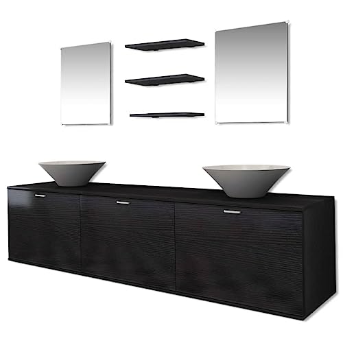 HEFZGDB 10-TLG. Badmöbel-Set mit Waschbecken und Wasserhahn Schwarz Kleines Schränkchen Badschrank Klein Badezimmerschränke Mehrzweckschrank für Badezimmer Wohnbereich Gästezimmer Toilette von HEFZGDB