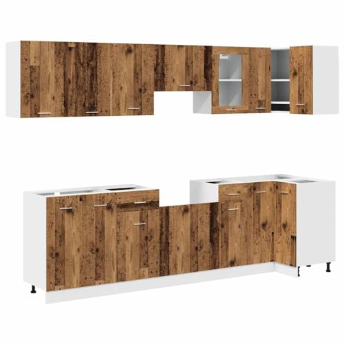 HEFZGDB 11-TLG. Küchenschrank-Set Altholz-Optik Holzwerkstoff Sideboard Apothekerschrank Küche Küchenmöbel Einzelteile Vorratsschrank für Speisesaal Badezimmer Küche Wohnbereich von HEFZGDB
