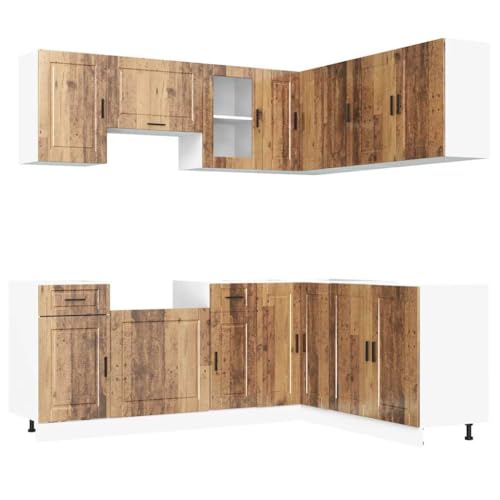 HEFZGDB 11-TLG. Küchenschrank-Set Porto Altholz-Optik Holzwerkstoff Barschrank Küchenunterschrank Apothekerschrank Küche Küchenschränke für Küche Badezimmer Speisesaal Wohnbereich von HEFZGDB