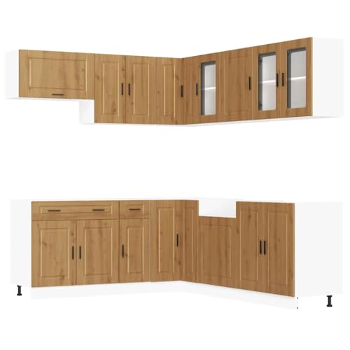 HEFZGDB 11-TLG. Küchenschrank-Set Porto Artisan-Eiche Holzwerkstoff Badschrank Küchenzeile Vitrinenschrank Vorratsschrank für Badezimmer Wohnbereich Speisesaal Küche von HEFZGDB