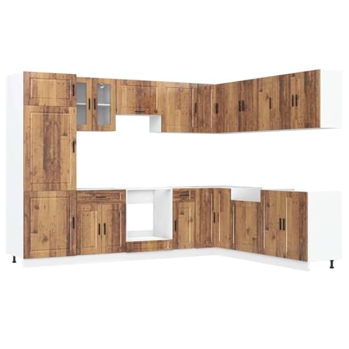 HEFZGDB 14-TLG. Küchenschrank-Set Porto Altholz-Optik Holzwerkstoff Sideboard Küchenzeile Buffetschrank Vorratsschrank für Speisesaal Küche Badezimmer Wohnbereich von HEFZGDB