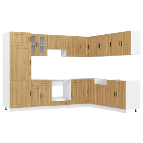 HEFZGDB 14-TLG. Küchenschrank-Set Porto Artisan-Eiche Holzwerkstoff Sideboard Küchenzeile Buffetschrank Vorratsschrank für Speisesaal Küche Badezimmer Wohnbereich von HEFZGDB