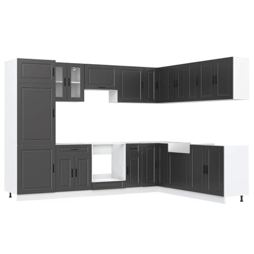 HEFZGDB 14-TLG. Küchenschrank-Set Porto Schwarz Holzwerkstoff Sideboard Küchenzeile Buffetschrank Vorratsschrank für Speisesaal Küche Badezimmer Wohnbereich HEFZGDB 14-TLG. Küchenschrank-Set Porto Schwarz Holzwerkstoff Sideboard Küchenzeile Buffetschrank Vorratsschrank für Speisesaal Küche Badezimmer Wohnbereich von HEFZGDB