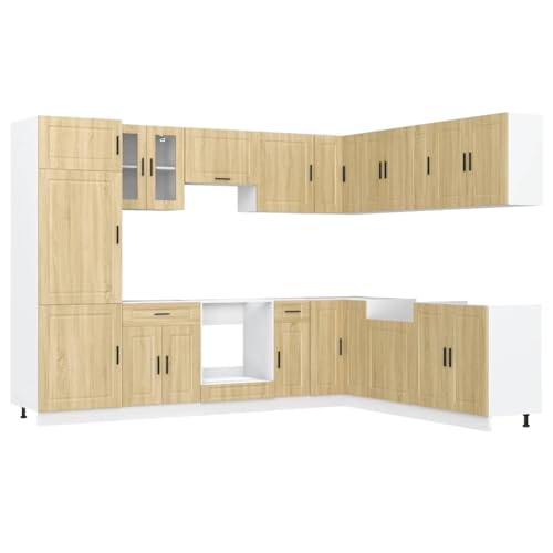 HEFZGDB 14-TLG. Küchenschrank-Set Porto Sonoma-Eiche Holzwerkstoff Sideboard Küchenzeile Buffetschrank Vorratsschrank für Speisesaal Küche Badezimmer Wohnbereich von HEFZGDB