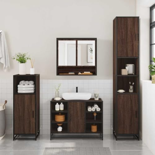 HEFZGDB 2-TLG. Badmöbel-Set Braun Eichen-Optik Holzwerkstoff Apothekerschrank Bad Badschrank Klein Schuhschrank Medikamenten Aufbewahrung für Toilette Küche Badezimmer Gästezimmer von HEFZGDB