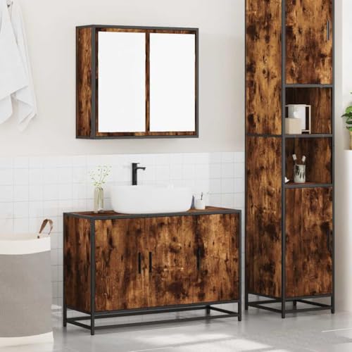 HEFZGDB 2-TLG. Badmöbel-Set Räuchereiche Holzwerkstoff Küchenschränke Badezimmerschrank Badschrank Klein Kleiner Schrank für Küche Toilette Gästezimmer Badezimmer von HEFZGDB