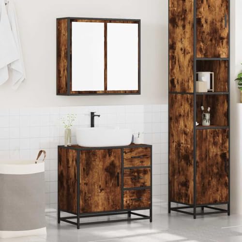 HEFZGDB 2-TLG. Badmöbel-Set Räuchereiche Holzwerkstoff Mehrzweckschrank Schuhschrank Apothekerschrank Küche Badezimmerunterschrank für Küche Gästezimmer Wohnbereich Toilette von HEFZGDB
