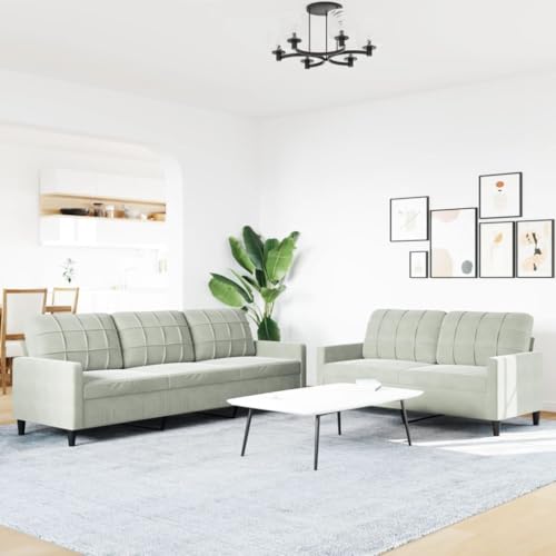 HEFZGDB 2-TLG. Sofagarnitur mit Kissen Hellgrau Samt Gartenlounge Jugendsofa Kleine Sofa Big Sofa für Empfangsraum Büro Wohnbereich Schlafzimmer von HEFZGDB