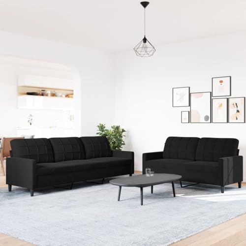 HEFZGDB 2-TLG. Sofagarnitur mit Kissen Schwarz Samt Gartenlounge Jugendsofa Kleine Sofa Big Sofa für Empfangsraum Büro Wohnbereich Schlafzimmer von HEFZGDB